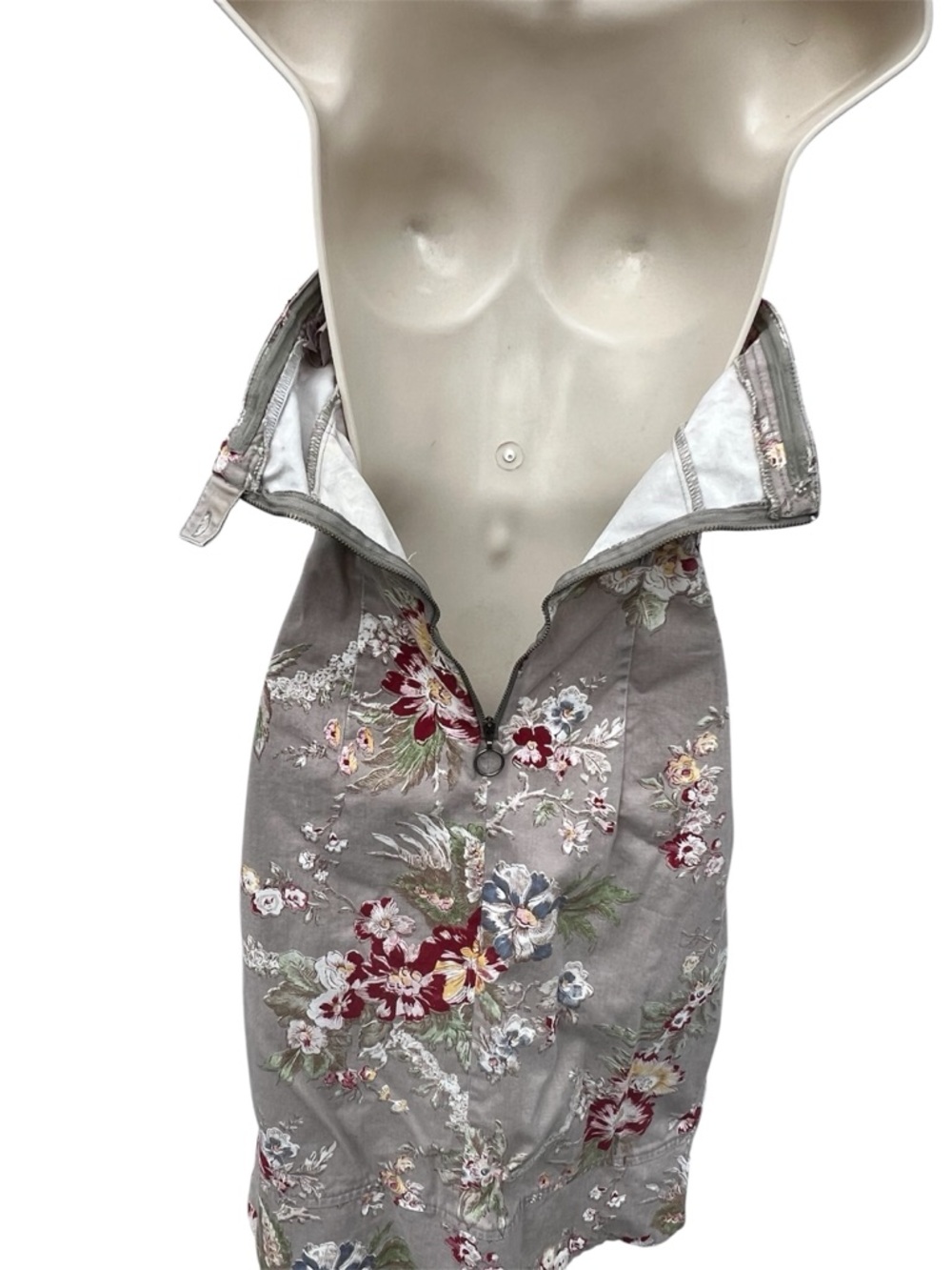 H&M Strapless Floral  Denim Sweetheart Midi Dress Gray Taupe Women's 4 Cottage - Picture 7 of 13